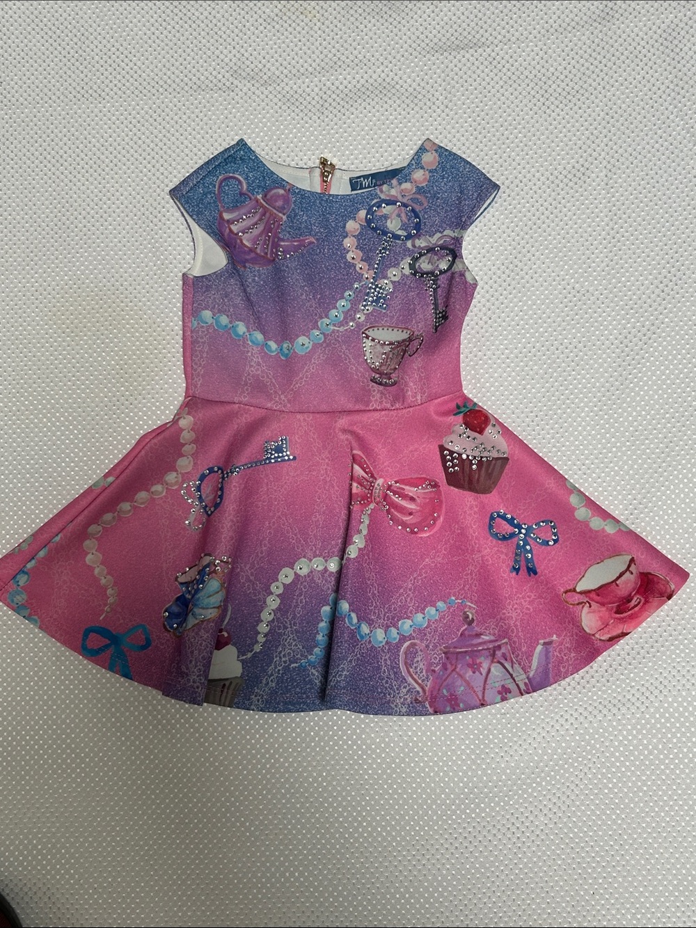 Pink and Purple Jeweled Tea Party Print Dress. By Truly Me. NWT . Adorable!!